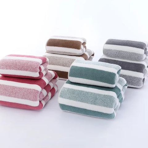 Striped Face & Bath Towel - Soft Absorbent & Quick-Drying