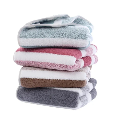 Striped Face & Bath Towel - Soft Absorbent & Quick-Drying
