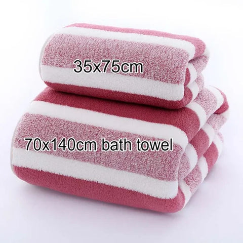Striped Face & Bath Towel - Soft Absorbent & Quick-Drying - Dark Pink / 1pc 70x140cm towel