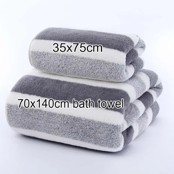 Striped Face & Bath Towel - Soft Absorbent & Quick-Drying - Gray / 1pc 35x75cm towel