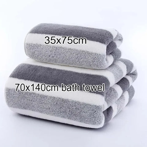 Striped Face & Bath Towel - Soft Absorbent & Quick-Drying - Gray / 1pc 35x75cm towel