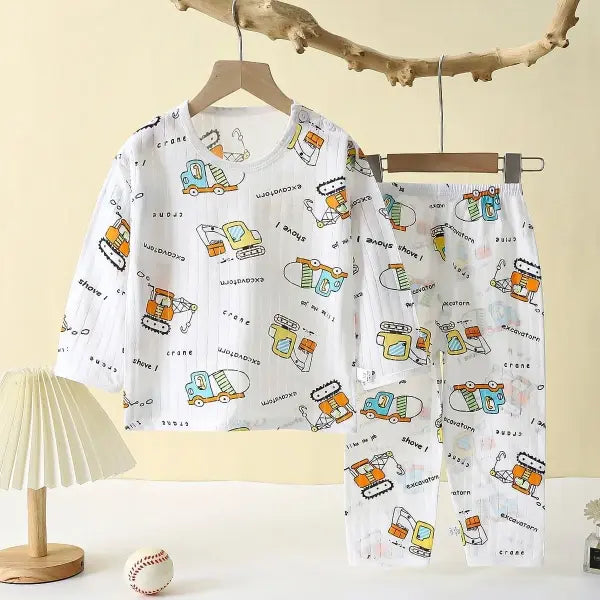 Soft Breathable Cotton Baby Children Pajamas Set Cute Cartoon Long Sleeve Home Sleepwear Set for 0-5 Years Old - SKY