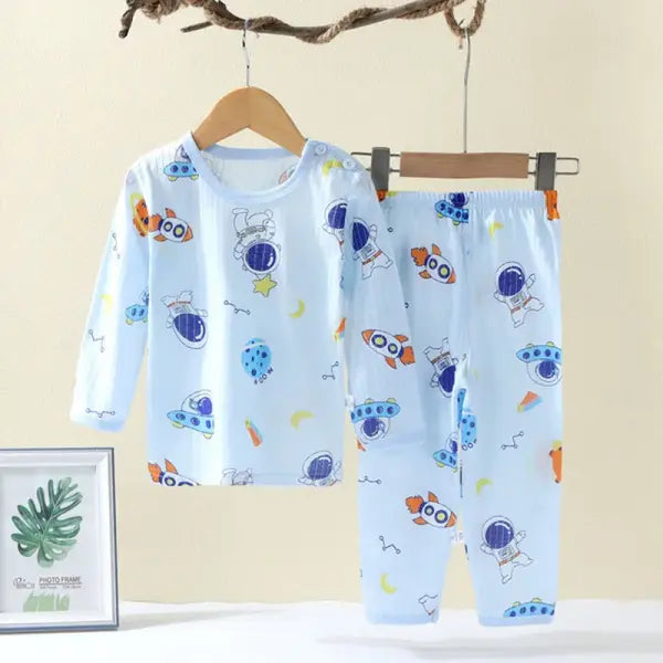 Soft Breathable Cotton Baby Pajamas Set - Cute Cartoon Long Sleeve Sleepwear - 2-Piece Toddler & Kids Outfit for 0-5