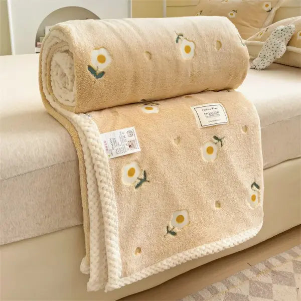 Soft Coral Fleece Multifunctional Blanket - Cozy Nap Throw Office AC Cover & Bath Towel Wrap - yellow / Other