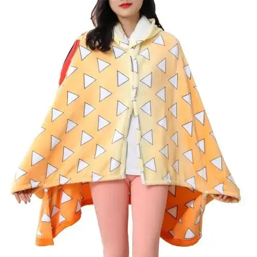 Soft Demon Slayer Hoodie Blanket Wearable Tanjirou No Yaiba Anime Plaid Shawl Wrap Nap Quilt Comfortable Pajamas Adult
