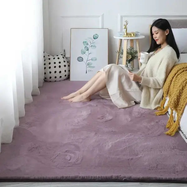 Faux Rabbit Fur Rug Thick Polyester for Luxury Living Room Scenes - Gray Purple / 120X200CM 47X79in