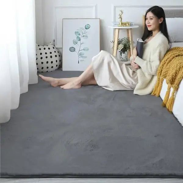 Faux Rabbit Fur Rug Thick Polyester for Luxury Living Room Scenes - Dark Gray / 120X160CM 47X63in