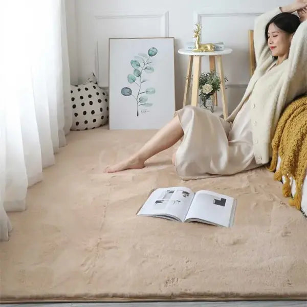 Faux Rabbit Fur Rug Thick Polyester for Luxury Living Room Scenes - Camel / 150X200CM 59X79in