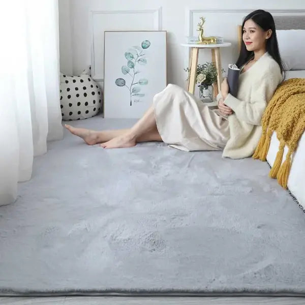 Faux Rabbit Fur Rug Thick Polyester for Luxury Living Room Scenes - Light Grey / 140X200CM 55X79in
