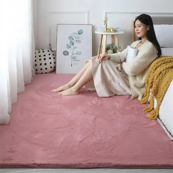 Faux Rabbit Fur Rug Thick Polyester for Luxury Living Room Scenes - Dark Pink / 60X120CM 24X47in