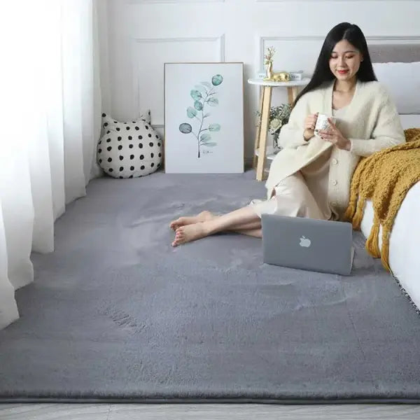 Faux Rabbit Fur Rug Thick Polyester for Luxury Living Room Scenes - Blue Gray / 60X90CM 24X35in