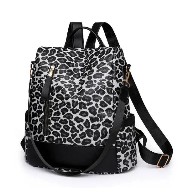 Leisure Travel Soft Leather Shoulder Bag: Large Capacity - Leopard Print White