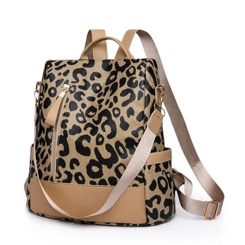 Leisure Travel Soft Leather Shoulder Bag: Large Capacity - Leopard Print Brown