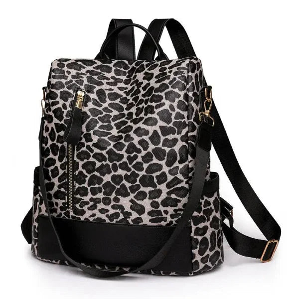 Leisure Travel Soft Leather Shoulder Bag: Large Capacity - Leopard Print Black
