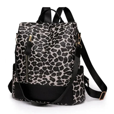 Leisure Travel Soft Leather Shoulder Bag: Large Capacity - Leopard Print Black