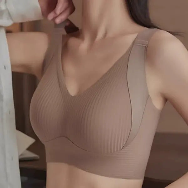 Soft-supported Seamless Bra For Women Push Up Lingerie Gather Side Breast Wireless Beautiful Back Underwear - brown