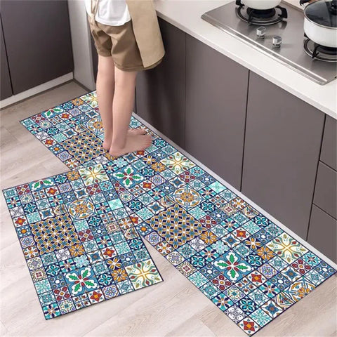 Soft Washable Kitchen Floor Mat - Anti Slip Area Rug - 1-307 / 40x60and40x120cm 2pc