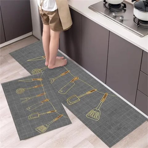 Soft Washable Kitchen Floor Mat - Anti Slip Area Rug - 1-455 / 40x60and40x120cm 2pc