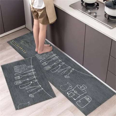 Soft Washable Kitchen Floor Mat - Anti Slip Area Rug - 1-544 / 40x60and40x120cm 2pc