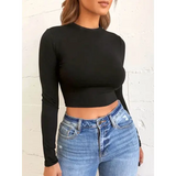 Solid Basic Long Sleeve Womens Tshirt Casual Black White Fashion Crop Top T Shirt Ladies Fashion Korean Tee Shirt