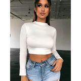 Solid Basic Long Sleeve Womens Tshirt Casual Black White Fashion Crop Top T Shirt Ladies Fashion Korean Tee Shirt