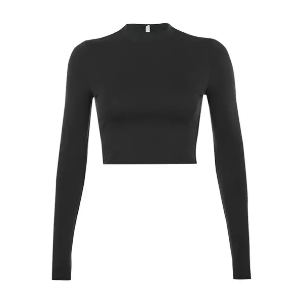 Solid Basic Long Sleeve Womens Tshirt Casual Black White Fashion Crop Top T Shirt Ladies Fashion Korean Tee Shirt