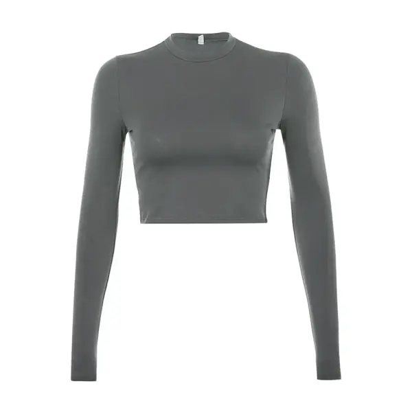 Solid Basic Long Sleeve Womens Tshirt Casual Black White Fashion Crop Top T Shirt Ladies Fashion Korean Tee Shirt