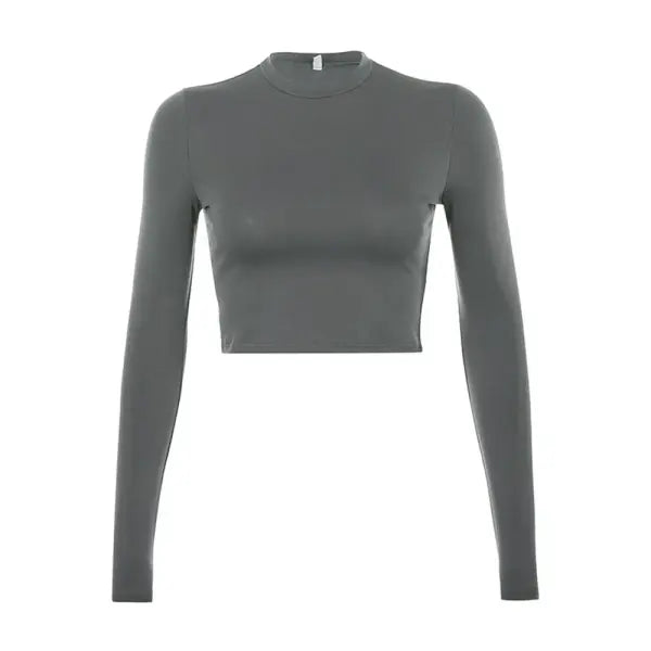 Solid Basic Long Sleeve Crop Top - Casual Black & White Slim Fit T-Shirt - Trendy Korean Style Fashion Tee for All