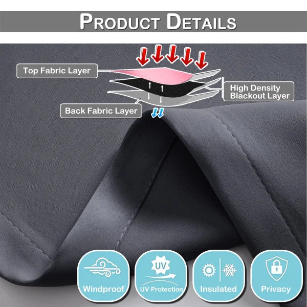 Solid Blackout Door Curtains - Thermal Insulated Eyelet Window Drapes