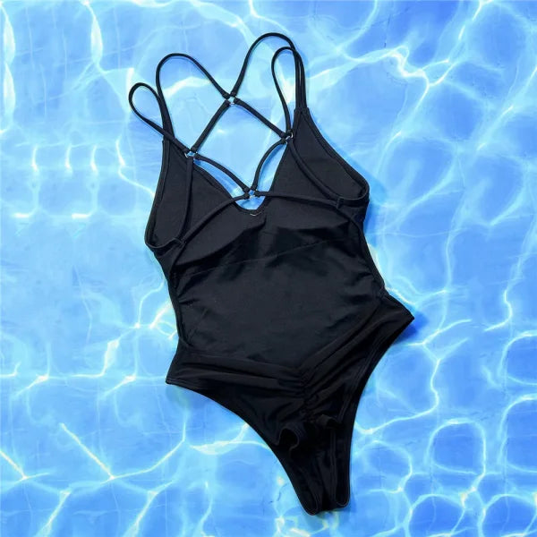 Solid Blue Backless One Piece Swimsuit – Sexy High Cut Swimwear