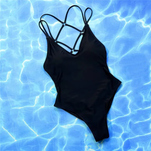 Solid Blue Backless One Piece Swimsuit – Sexy High Cut Swimwear - black / M