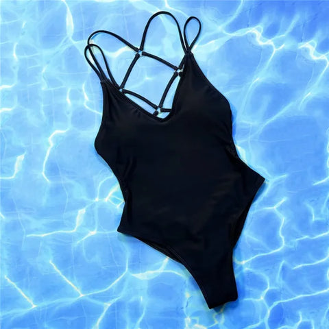 Solid Blue Backless One Piece Swimsuit – Sexy High Cut Swimwear - black / M