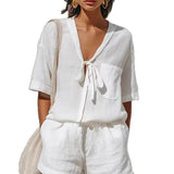 Solid Casual Shirt and Loose Shorts Set in Multiple Sizes Summer Style