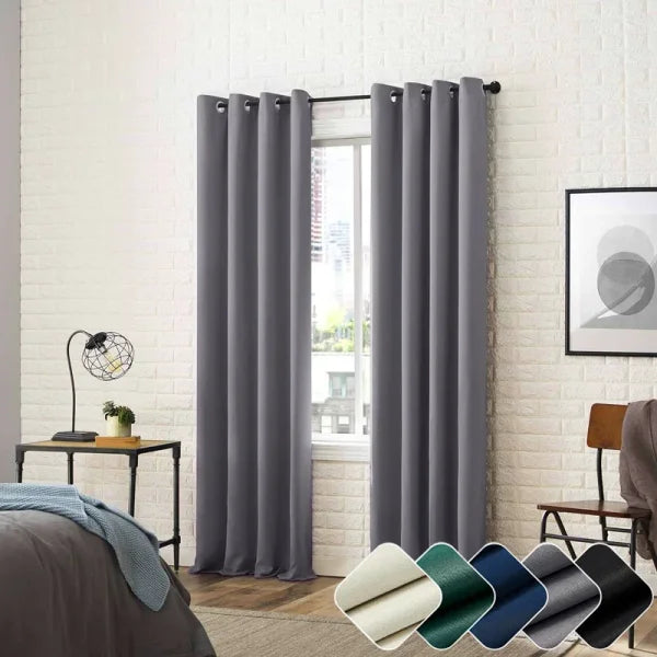 Solid Color Blackout Curtain - Room Darkening & Light Reducing Drapes - Grey / W132cmxH244cm 1PC / Grommet Top