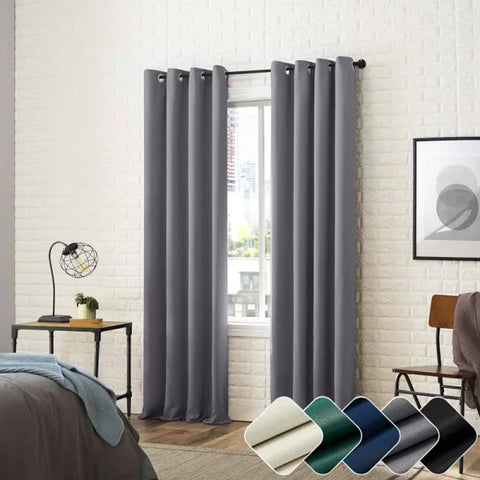 Solid Color Blackout Curtain - Room Darkening & Light Reducing Drapes - Grey / W132cmxH244cm 1PC / Grommet Top
