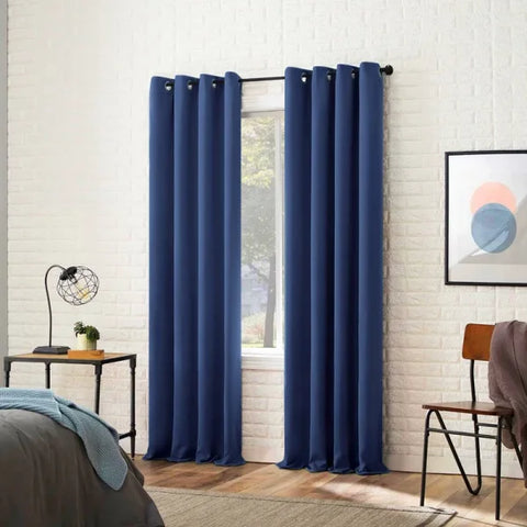 Solid Color Blackout Curtain - Room Darkening & Light Reducing Drapes - Navy Blue / W132cmxH244cm 1PC / Grommet Top