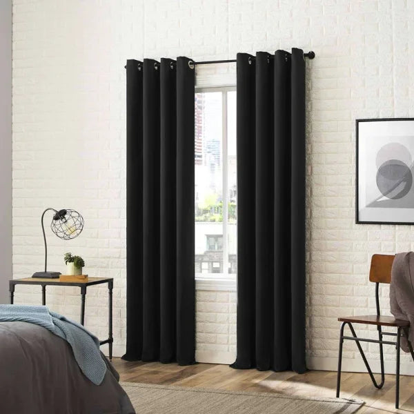 Solid Color Blackout Curtain - Room Darkening & Light Reducing Drapes - Black / W106cmxH160cm 1PC / Grommet Top
