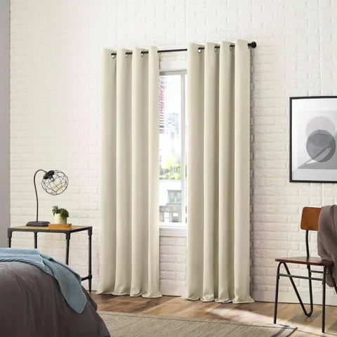 Solid Color Blackout Curtain - Room Darkening & Light Reducing Drapes - Beige / W140cmxH220cm 1PC / Grommet Top