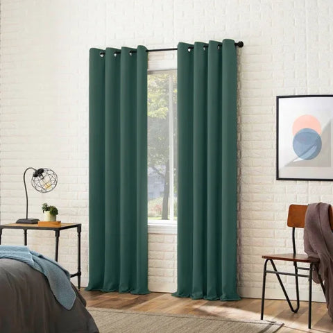 Solid Color Blackout Curtain - Room Darkening & Light Reducing Drapes - Blackish Green / W150cmxH230cm 1PC / Grommet Top