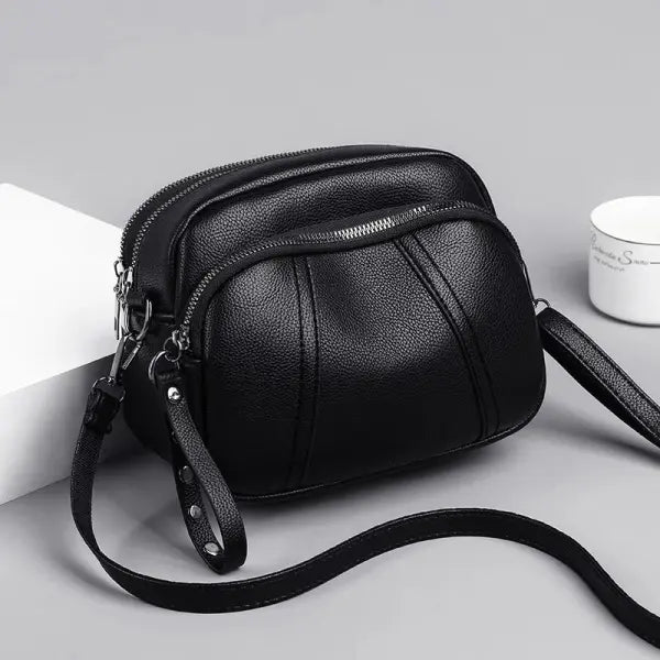 Soft Leather Crossbody Bag Solid Daily Use - 20x11x15.5cm / black