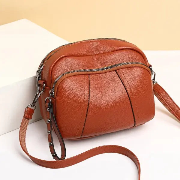 Soft Leather Crossbody Bag Solid Daily Use - 20x11x15.5cm / brown