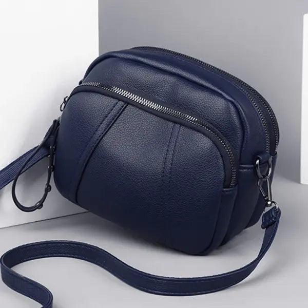 Soft Leather Crossbody Bag Solid Daily Use - 20x11x15.5cm / navyblue