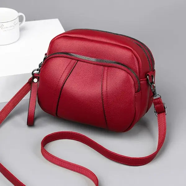 Soft Leather Crossbody Bag Solid Daily Use - 20x11x15.5cm / red