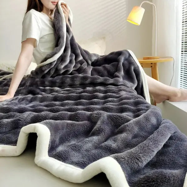 Solid Color Flannel Rabbit Fur Blanket Nap Cover Blanket Soft Sofa Blanket Coral Fleece Cover For Bedroom Manufacturer