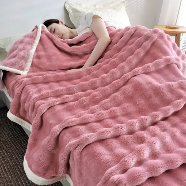 Solid Color Flannel Rabbit Fur Blanket Nap Cover Blanket Soft Sofa Blanket Coral Fleece Cover For Bedroom Manufacturer
