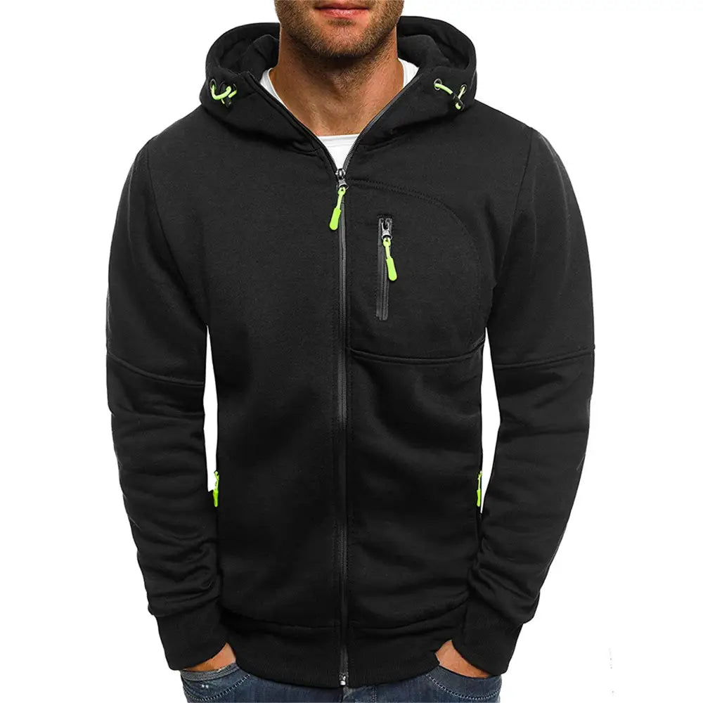Solid color men’s hooded jacket Casual long-sleeved hoodie Zipper Gym sports hoodie Spring Fall - black / XS（old）