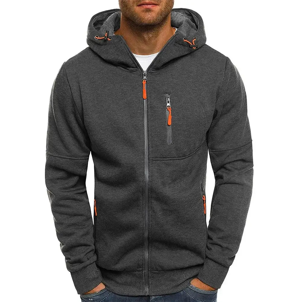 Solid color men’s hooded jacket Casual long-sleeved hoodie Zipper Gym sports hoodie Spring Fall