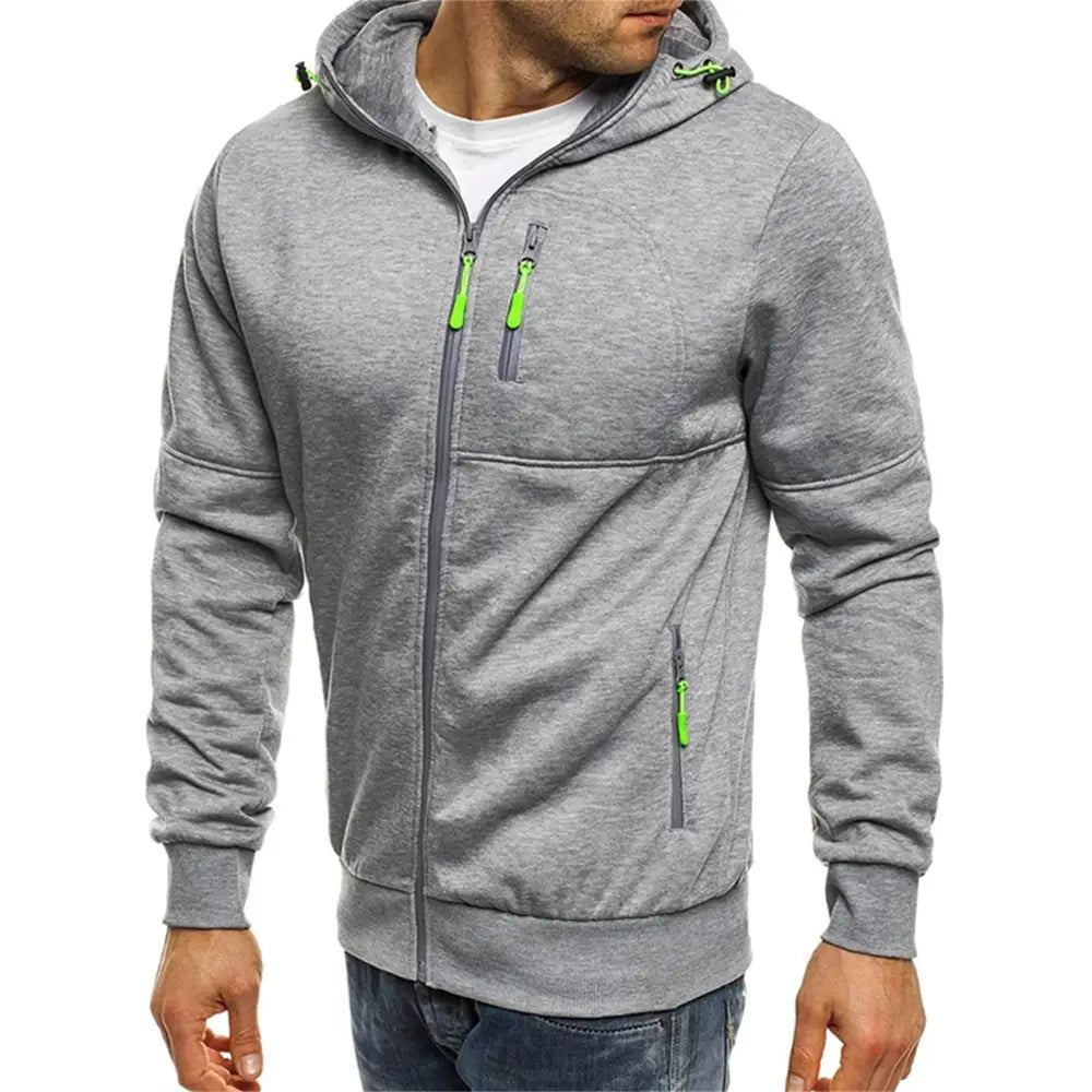 Solid color men’s hooded jacket Casual long-sleeved hoodie Zipper Gym sports hoodie Spring Fall - LightGray / L