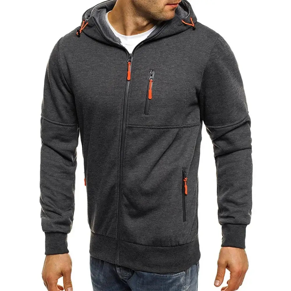 Solid color men’s hooded jacket Casual long-sleeved hoodie Zipper Gym sports hoodie Spring Fall
