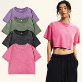 Solid Color Slim Washed T-Shirt Women Fashion Soft Cotton Tee ShirtS Casual Sport Short Sleeve Cool Retro Clothing